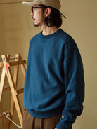 USAGE Reversible Cotton Crewneck Sweatshirt in Blue - On Male Model