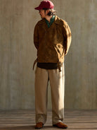 USAGE Distressed Faux Suede Moto Jacket in Brown - On Male Model