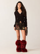 BEERBRO Devil Horn Open Knit Cardigan in Black - On Female Model
