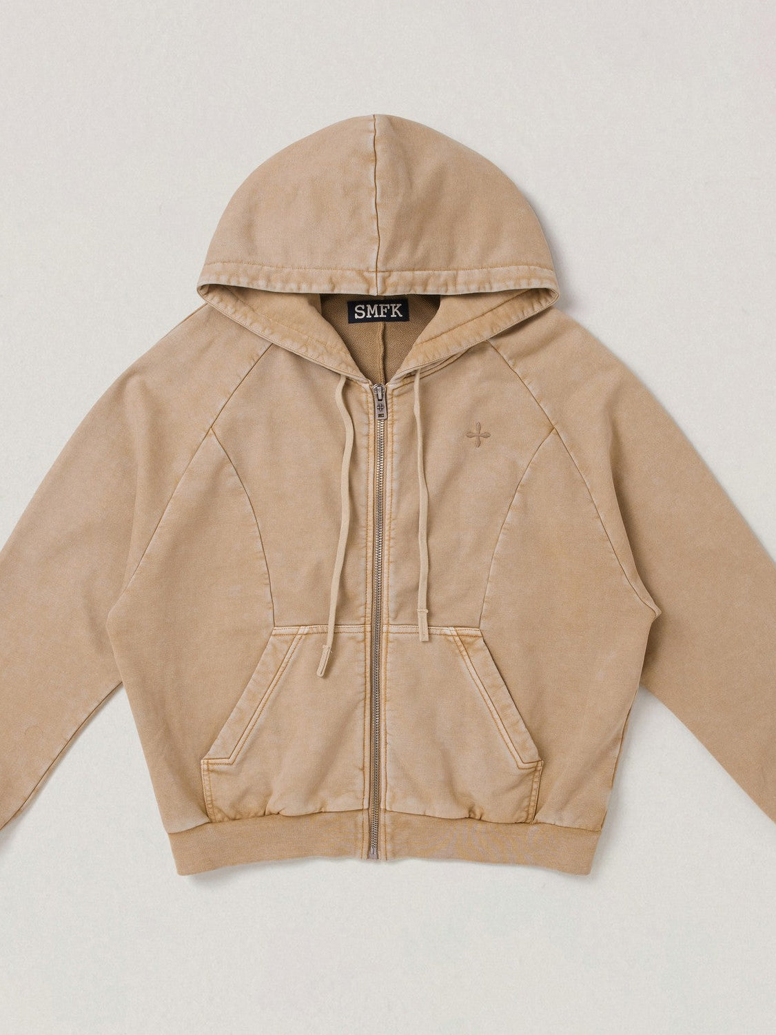 SMFK Washed Cotton Zip Up Hoodie in Beige