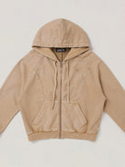 SMFK Washed Cotton Zip Up Hoodie in Beige