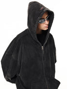 UNKNOWNWORLD Mud Dyed Zip Up Hoodie in Black - On Model