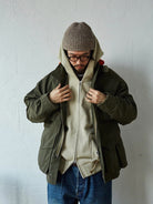 USAGE Hand Distressed Washed Zip Hoodie in Beige - On Male Model