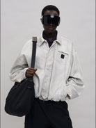 MASONPRINCE Distressed Cotton Cocoon Workwear Jacket in Gray - On Male Model