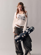 BEERBRO Leopard Print Spliced Cargo Pants in Brown - On Female Model