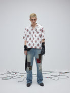 SOD Sacred Heart Rayon Hawaiian Shirt in White - On Male Model