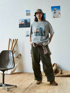 USAGE Vintage Photo Print Cotton T Shirt in Gray - On Male Model