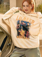 BEERBRO Retro Graphic Print Hoodie in Cream - On Female Model