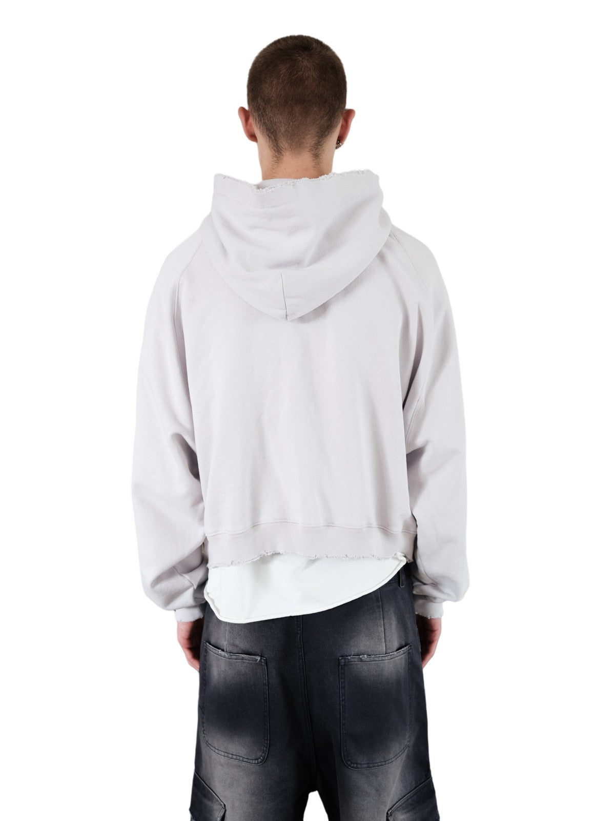 UNKNOWNWORLD Distressed Punk Print Hoodie in Gray - On Male Model