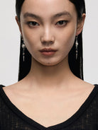 BLACKHEAD Pearl Eye Spike Drop Earrings in Silver - On Female Model