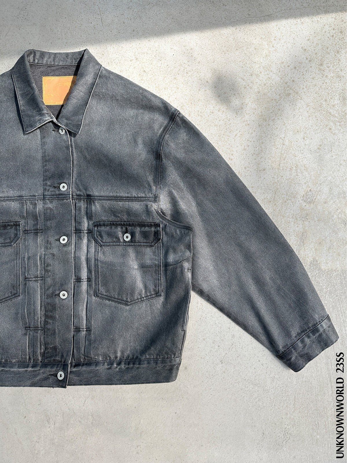 UNKNOWNWORLD Washed Grey Coated Trucker Jacket in Gray - Lifestyle