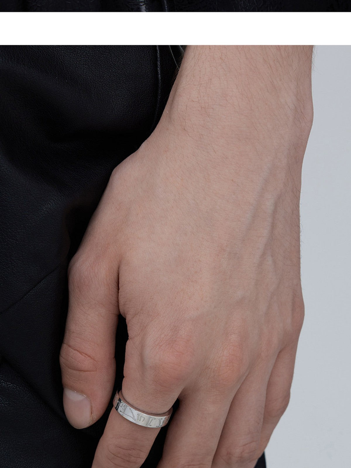 BLACKHEAD Two Tone Engraved Steel Band in Gray - On Male Model