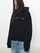 BLINDNOPLAN Faux Double Layer Paneled Hoodie in Black - On Female Model