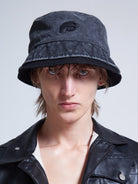 BLACKHEAD Washed Cotton Double Brim Bucket Hat in Gray - On Male Model