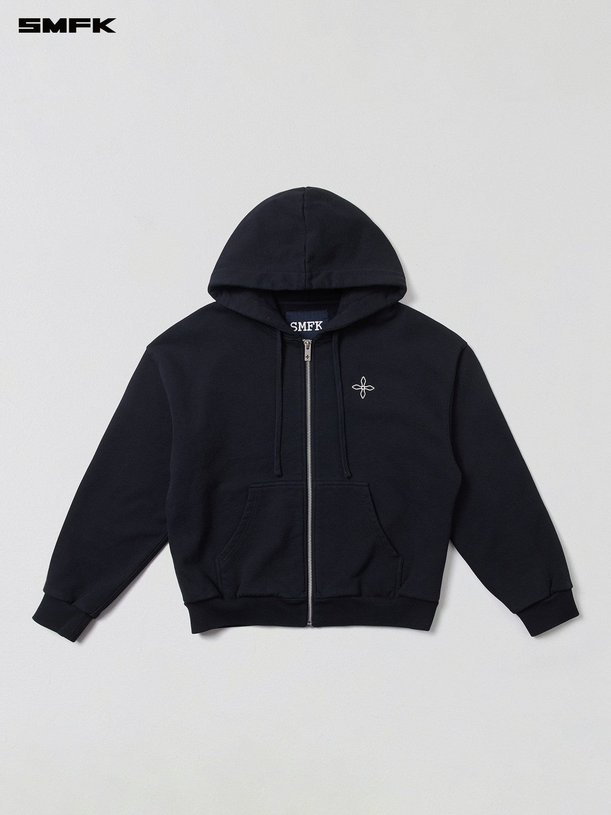 SMFK Embroidered Cotton Zip Up Hoodie in Black