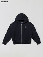 SMFK Embroidered Cotton Zip Up Hoodie in Black