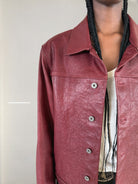 UNKNOWNWORLD Distressed Scarlet Leather Jacket in Red - On Model