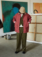 USAGE Hand Distressed Patched Chinos in Olive - On Male Model