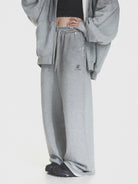 MASONPRINCE Distressed Painted Zip Up Hoodie in Gray - On Female Model