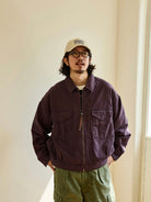 USAGE Heavyweight Canvas Cropped Workwear Jacket in Purple - On Male Model