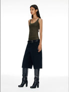 FaxCopyExpress Long U Cut Racer Tank in Olive - On Female Model