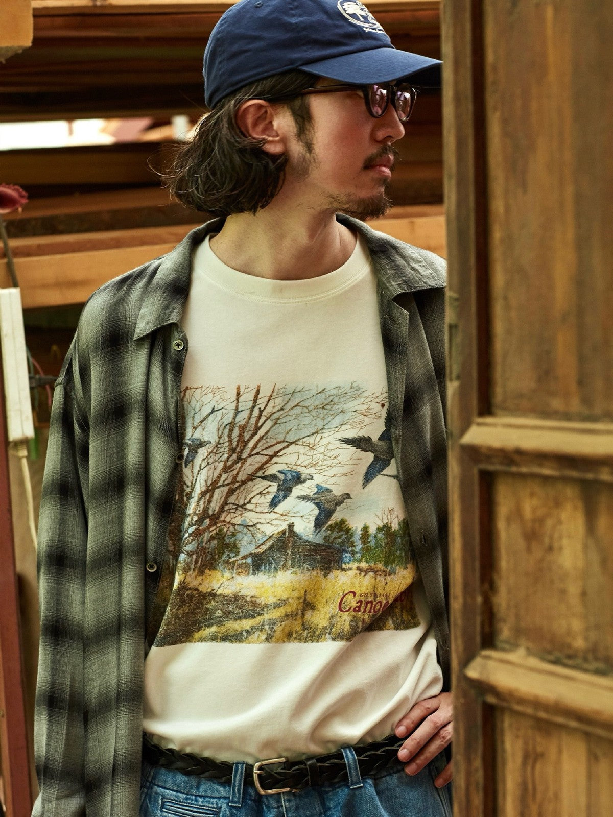 USAGE Canoe Club Graphic Cotton T Shirt in White - On Male Model