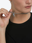 BLACKHEAD Blue Rhinestone Bone Necklace in Silver - On Male Model