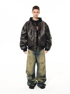 UNKNOWNWORLD Heavyweight Distressed Wide Leg Jeans in Denim - On Male Model