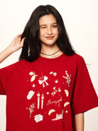 BEERBRO Retro Graphic Print T Shirt in Red - On Female Model