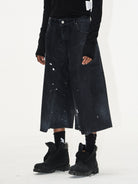 BLINDNOPLAN Ink Splatter Denim Carpenter Shorts in Black - On Model
