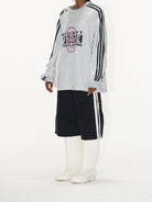 BLINDNOPLAN Color Block Graphic Raglan Sweatshirt in Gray - On Female Model