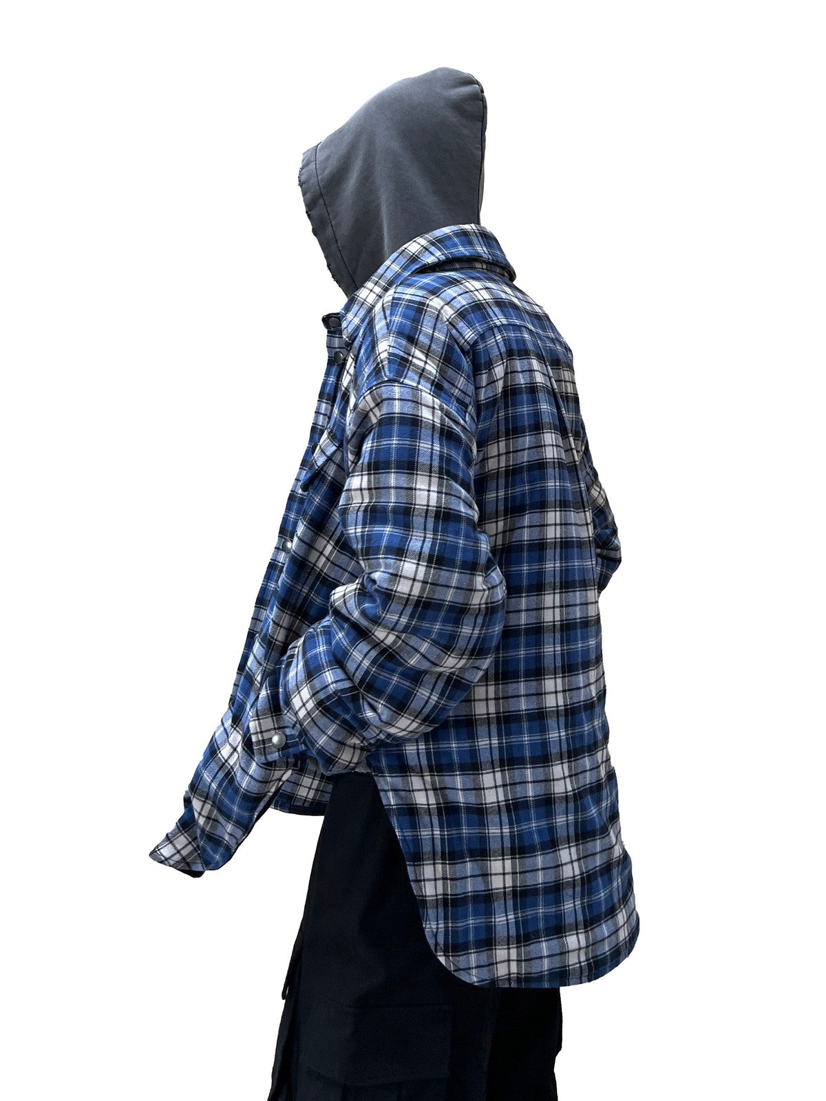 UNKNOWNWORLD Oversized Padded Flannel Shirt in White - On Model