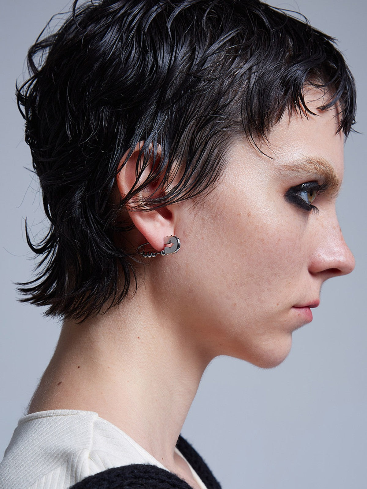 BLACKHEAD Rivet Ball Safety Pin Earrings in Silver - On Female Model