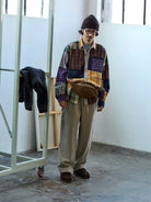 USAGE Cotton Plaid Patchwork Shirt in Patchwork - On Male Model