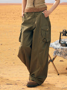 BEERBRO Washed Cotton Safari Cargo Pants in Olive - On Female Model