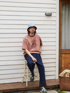 USAGE Graphic Cotton Ringer T Shirt in Pink - On Male Model