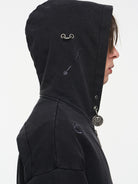 BLINDNOPLAN Washed Distressed Graphic Zip Hoodie in Black - On Male Model