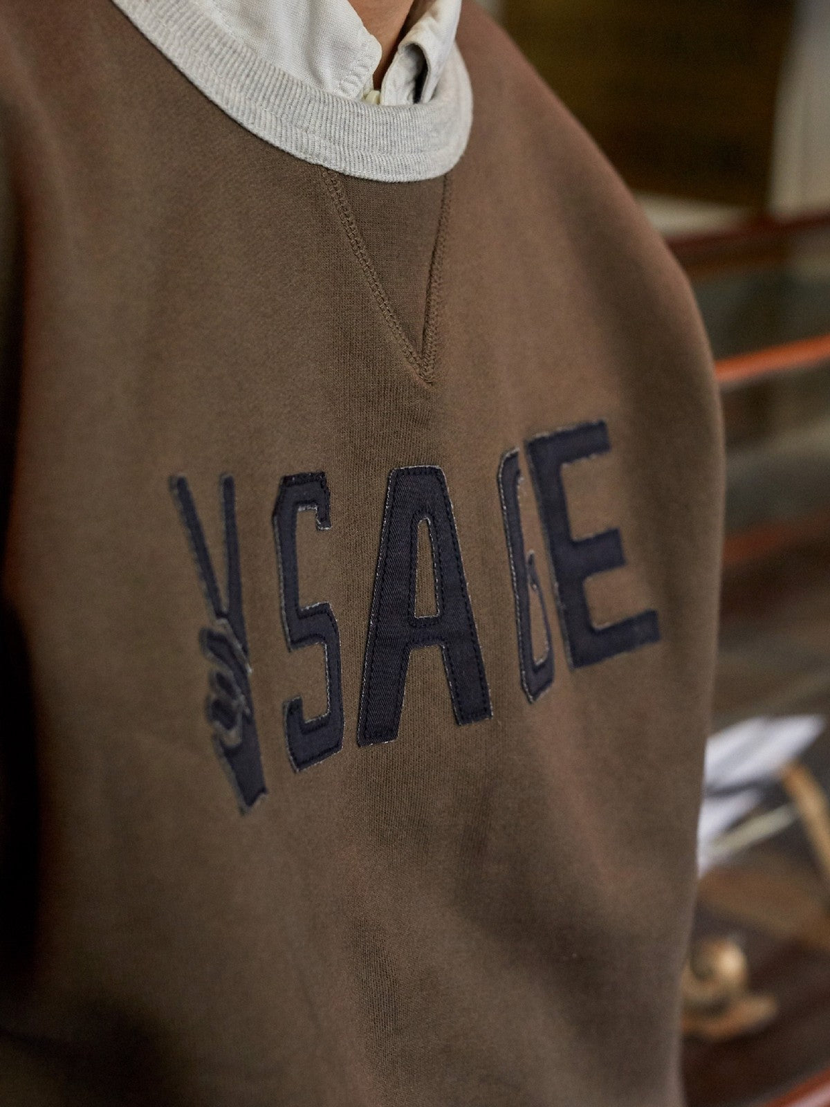 USAGE Graphic Two Tone Cotton Sweatshirt in Brown - On Model