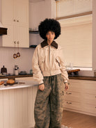 BEERBRO Washed Camo Parachute Cargo Pants in Olive - On Female Model