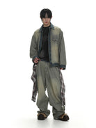 MASONPRINCE Reverse Detail Washed Denim Jacket in Denim - On Male Model