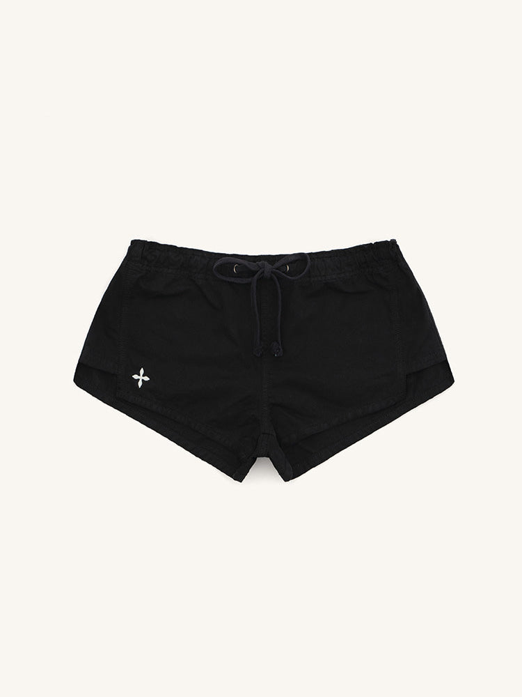 SMFK Low Rise Drawstring Cotton Shorts in Black