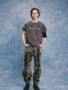 SOD Hand Tie Dye Distressed Straight Jeans in Gray - On Male Model