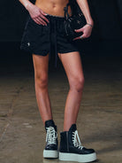 SMFK Lightweight Drawstring Track Shorts in Black - On Female Model