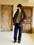 USAGE Washed Cotton Twill M65 Jacket in Brown - On Male Model