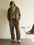 USAGE Cotton Safari Pocket Cardigan Sweatshirt in Beige - On Male Model