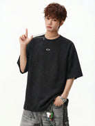 MASONPRINCE Suede Short Sleeve T Shirt in Black - On Male Model