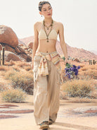 BEERBRO Washed Cotton Safari Cargo Pants in Beige - On Female Model