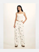 BeerBro Bow Polka Dot Cargo Pants in White - On Female Model