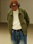 USAGE Vintage Washed Cotton Sports Jacket in Olive - On Male Model