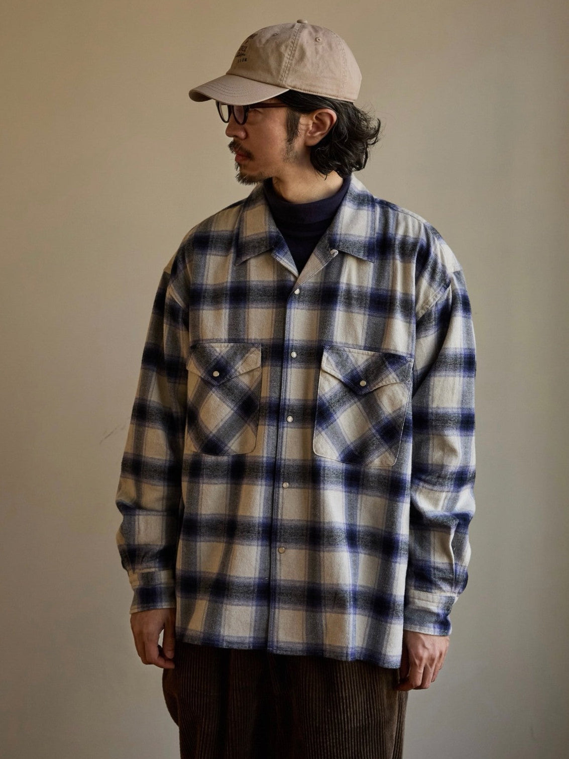 USAGE Brushed Plaid Western Shirt in Purple - On Male Model